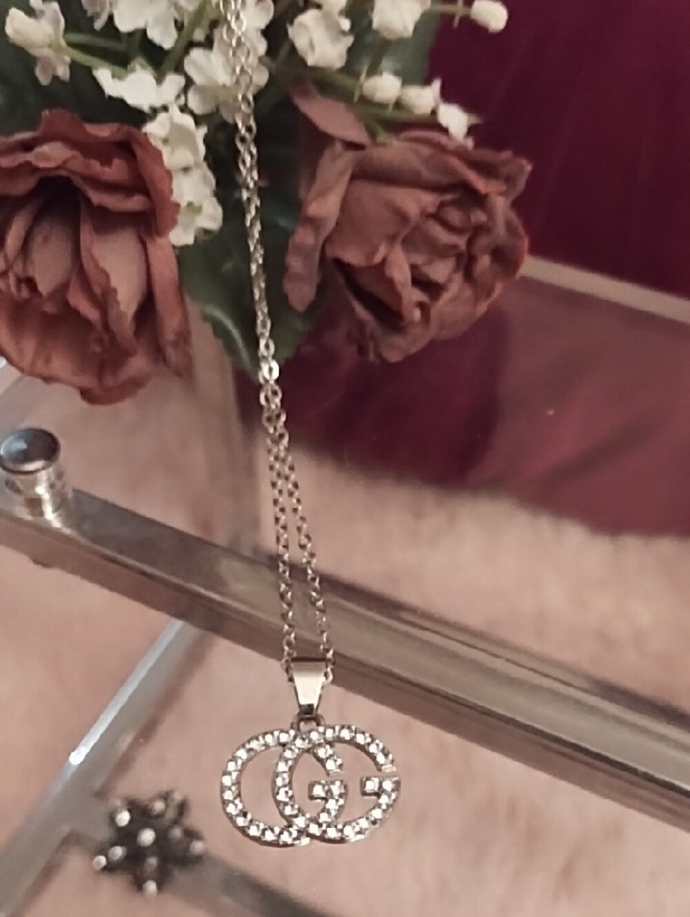 Silver Crystal Interlocking "G's" Pendant Necklace - Women Jewelry